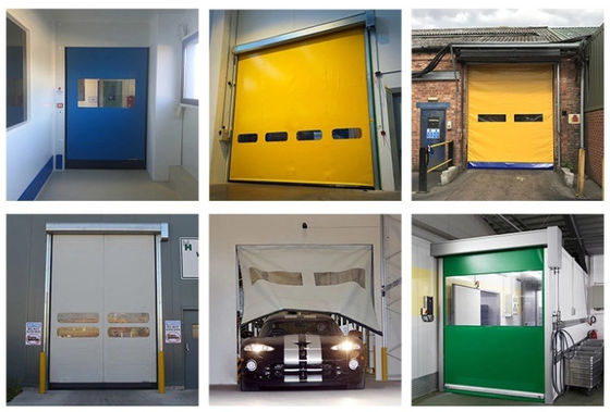 Estructura de acero de trabajo pesado Puertas de cremallera de rodillos rápidos con aislamiento térmico Tejido de PVC automático Flexible