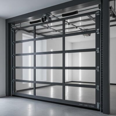 Puerta seccional de aluminio transparente de alta seguridad con estanqueidad al agua de clase 3 para garajes modernos