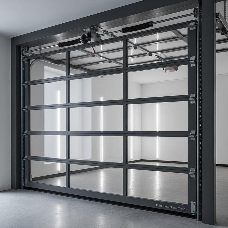 Puerta seccional de aluminio transparente de alta seguridad con estanqueidad al agua de clase 3 para garajes modernos
